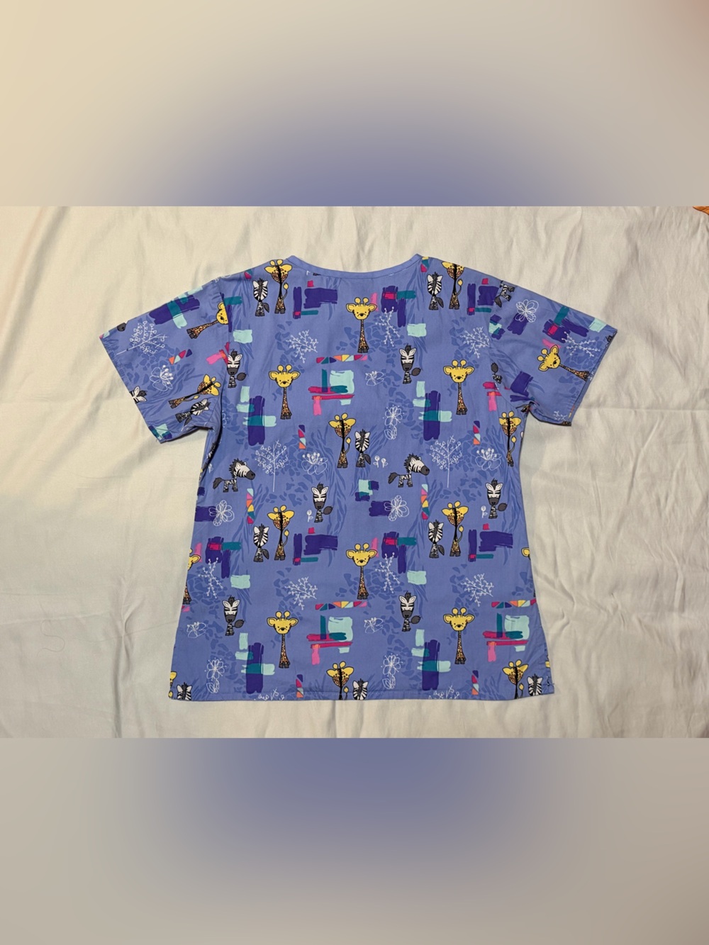 WonderWink 4 Pocket Zoo Giraffe Zebra‎ Print Medical Scrub Top Small 100% Cotton - Picture 8 of 9
